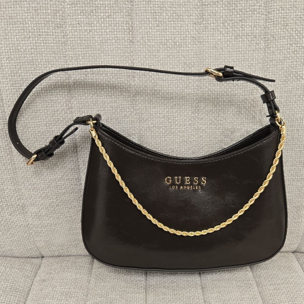 NEW Guess Brown Glossy Shoulder Handbag